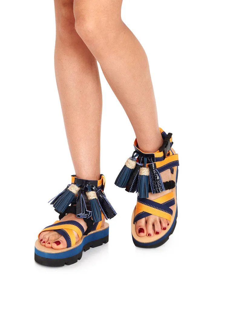 MSGM Multi Tassels Platform Sandals - Orange/Blue