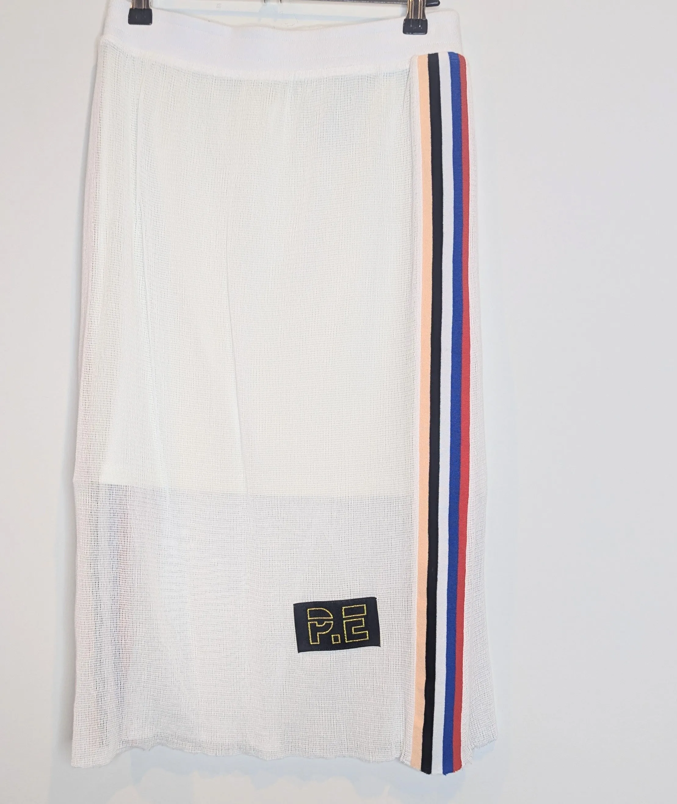 P.E Nation White Mesh Knee Length Skirt
