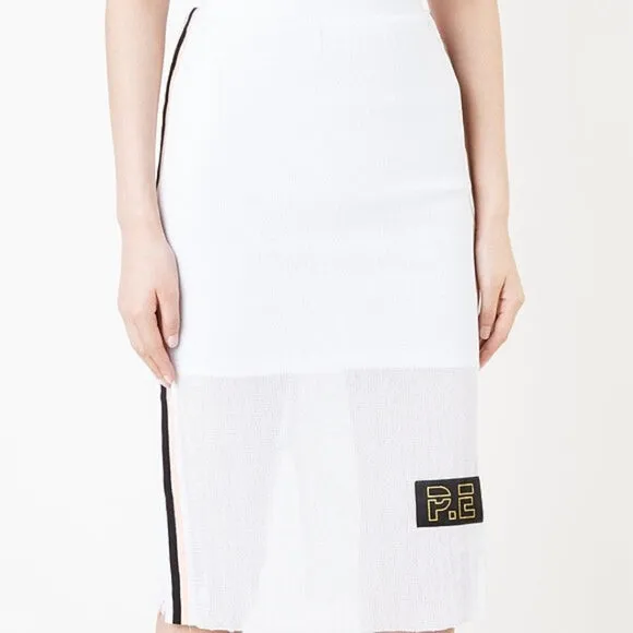 P.E Nation White Mesh Knee Length Skirt