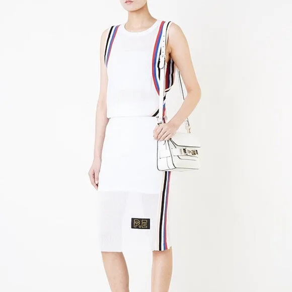 P.E Nation White Mesh Knee Length Skirt