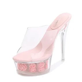 PINK FLOWER CRYTAL CLEAR HEELS