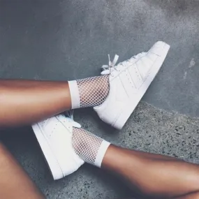 Special Gift Fishnet Socks Mesh Ankle Short Socks-White