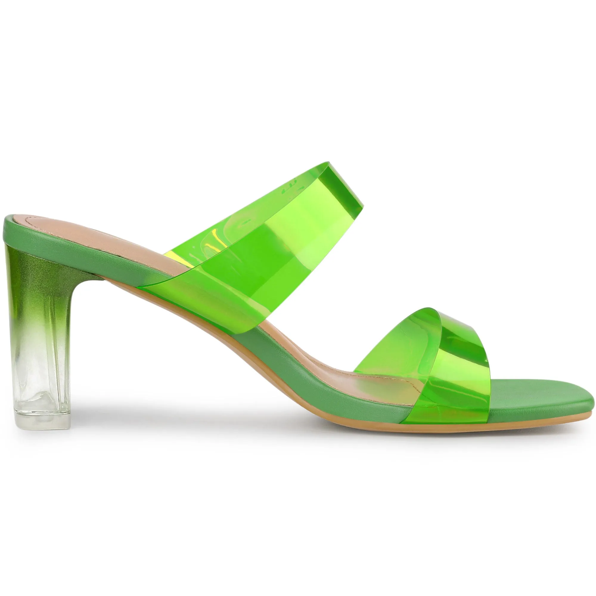 Summer Colorful Straps Open Toe Clear Chunky Heel Sandals