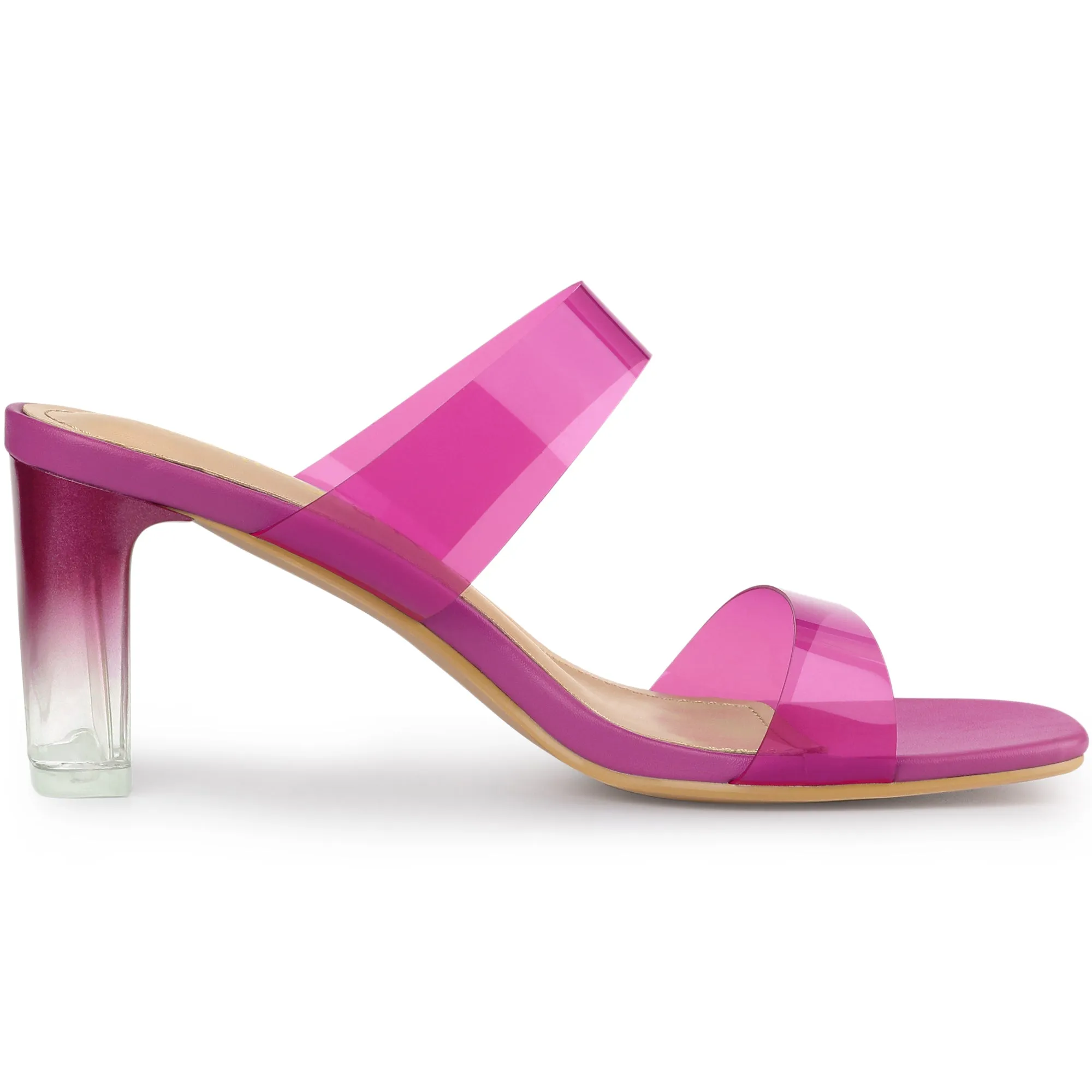 Summer Colorful Straps Open Toe Clear Chunky Heel Sandals