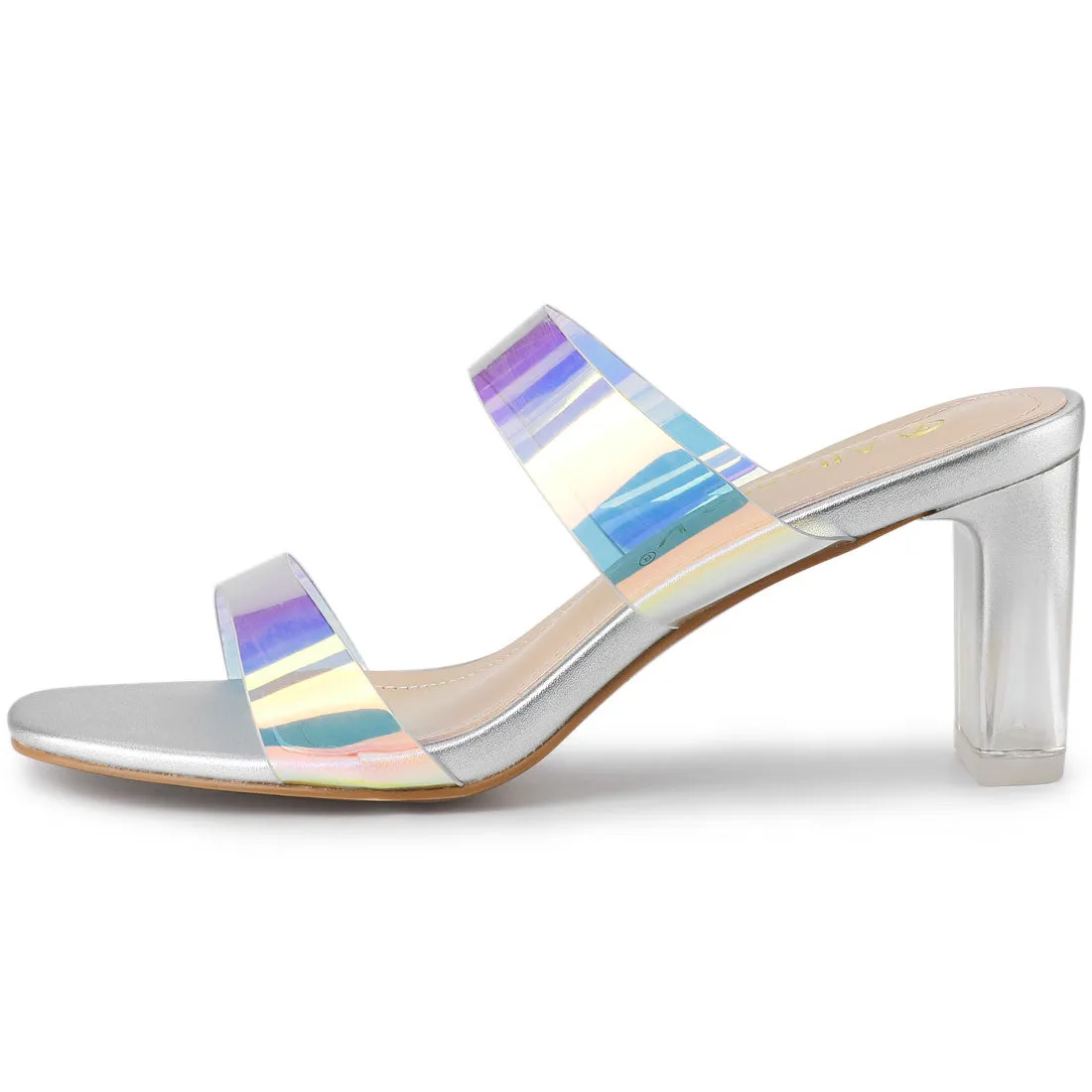 Summer Colorful Straps Open Toe Clear Chunky Heel Sandals