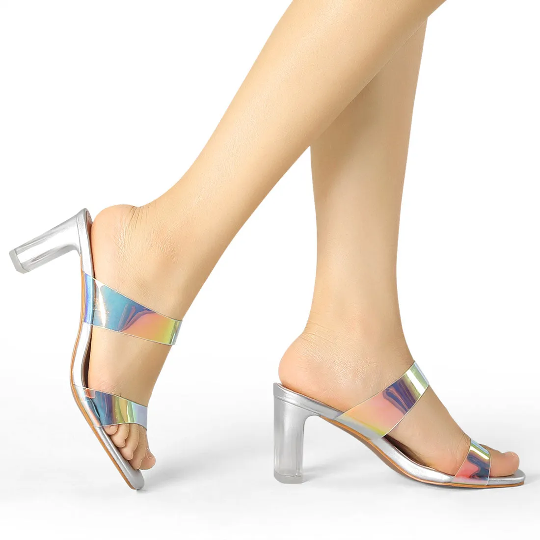 Summer Colorful Straps Open Toe Clear Chunky Heel Sandals