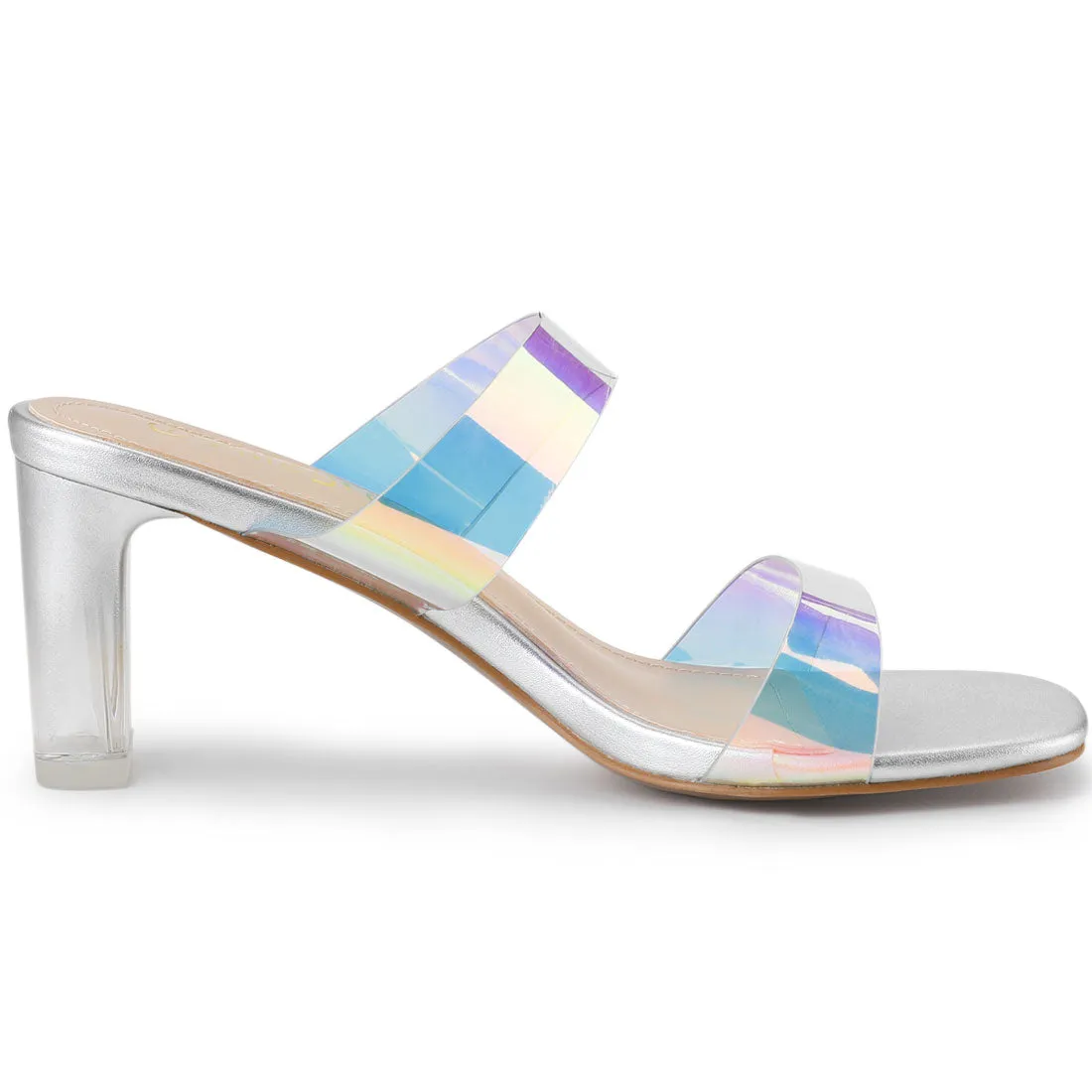 Summer Colorful Straps Open Toe Clear Chunky Heel Sandals
