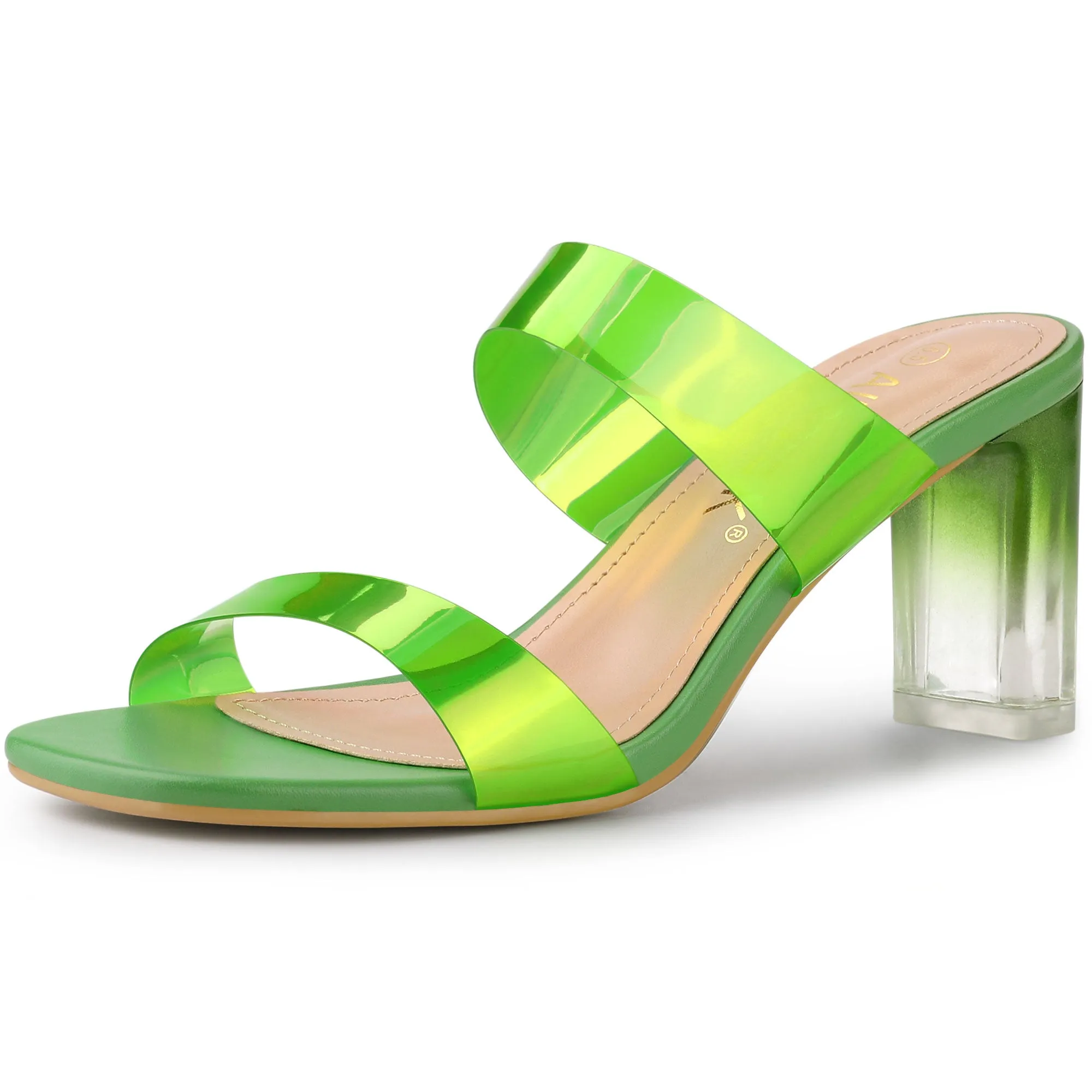 Summer Colorful Straps Open Toe Clear Chunky Heel Sandals