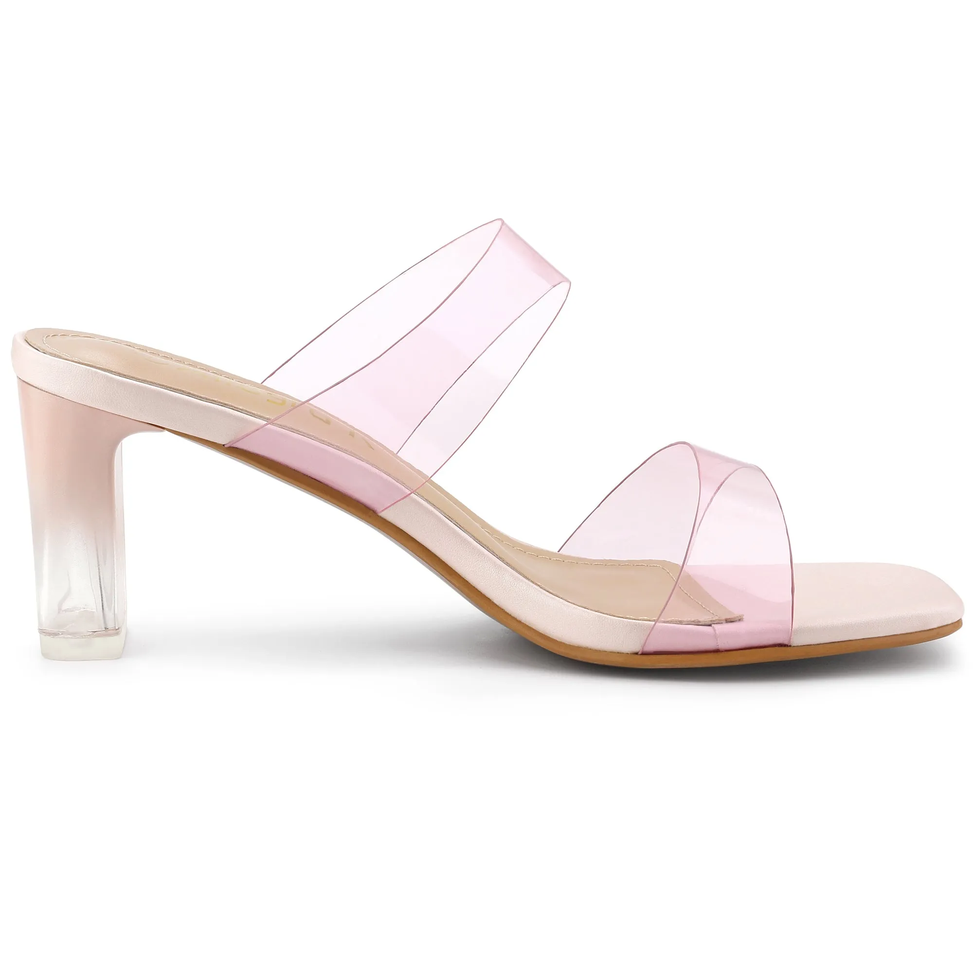 Summer Colorful Straps Open Toe Clear Chunky Heel Sandals