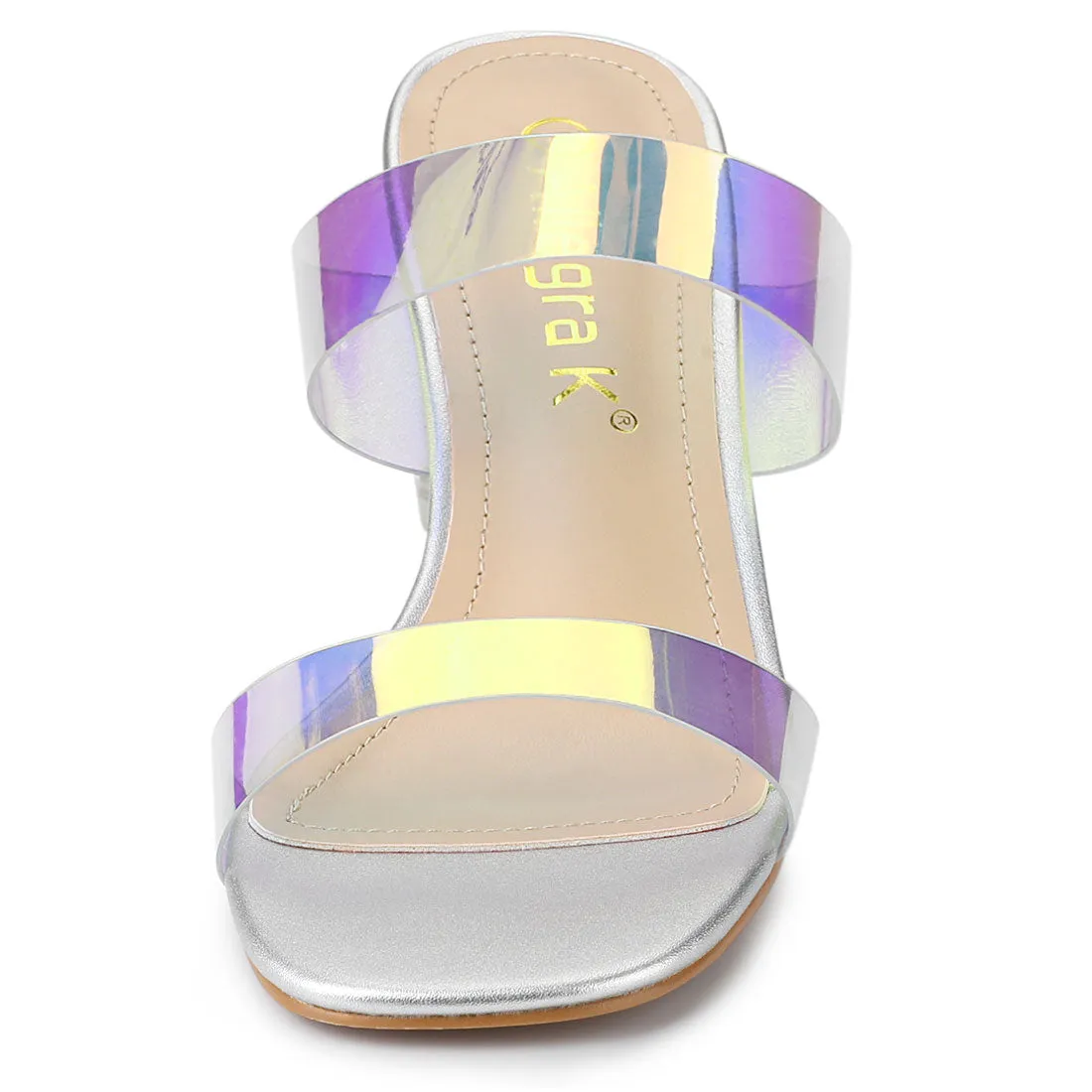 Summer Colorful Straps Open Toe Clear Chunky Heel Sandals