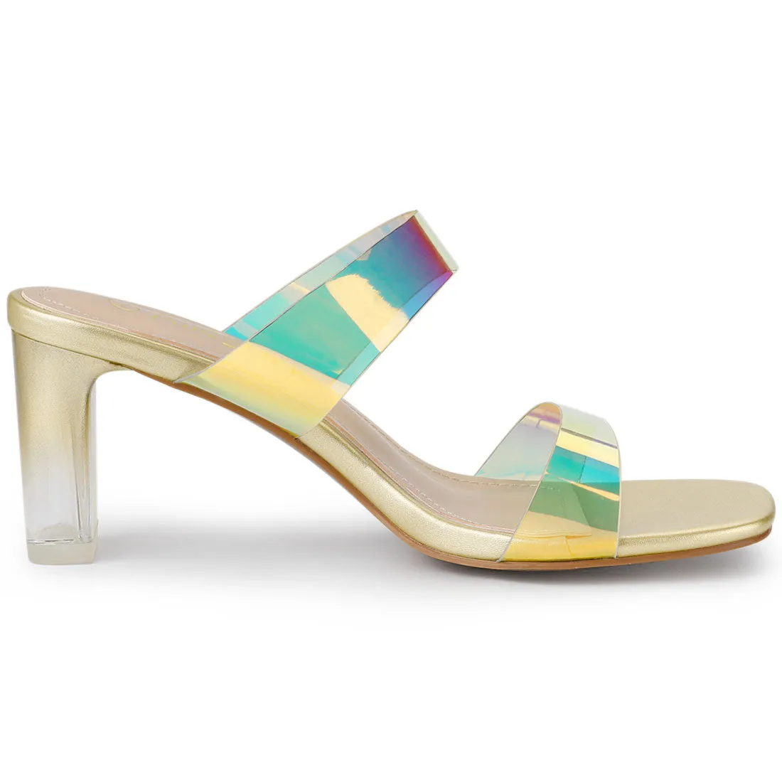 Summer Colorful Straps Open Toe Clear Chunky Heel Sandals