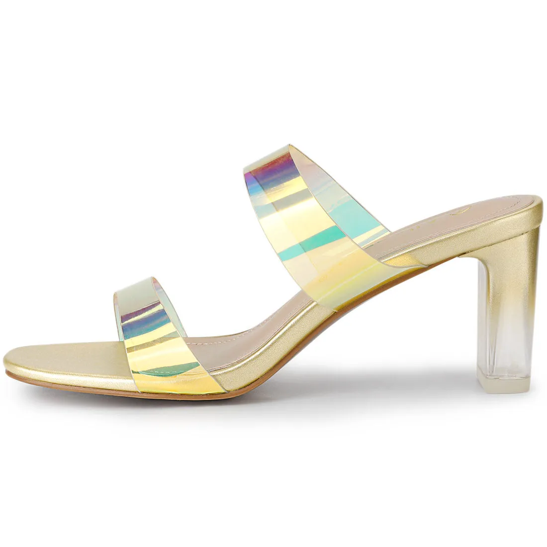 Summer Colorful Straps Open Toe Clear Chunky Heel Sandals