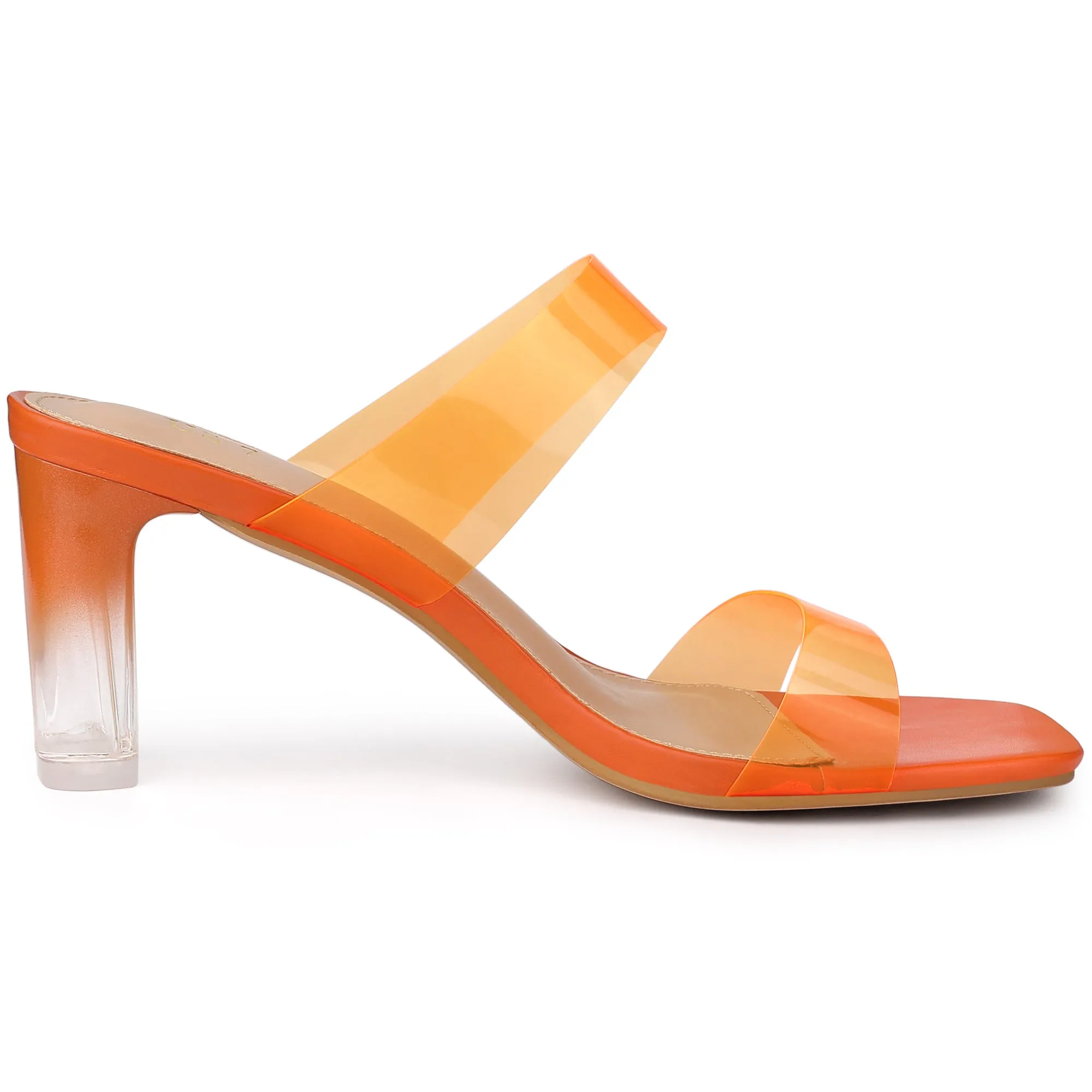 Summer Colorful Straps Open Toe Clear Chunky Heel Sandals