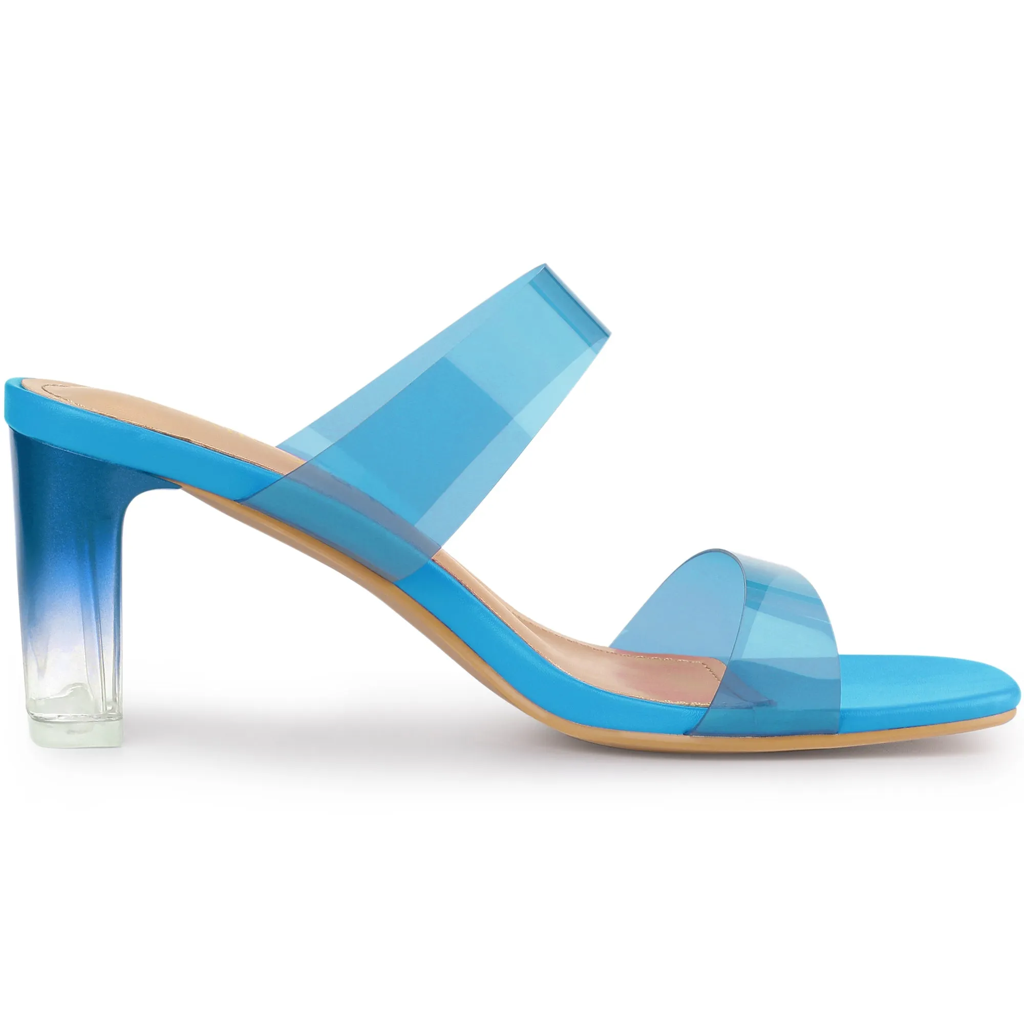 Summer Colorful Straps Open Toe Clear Chunky Heel Sandals