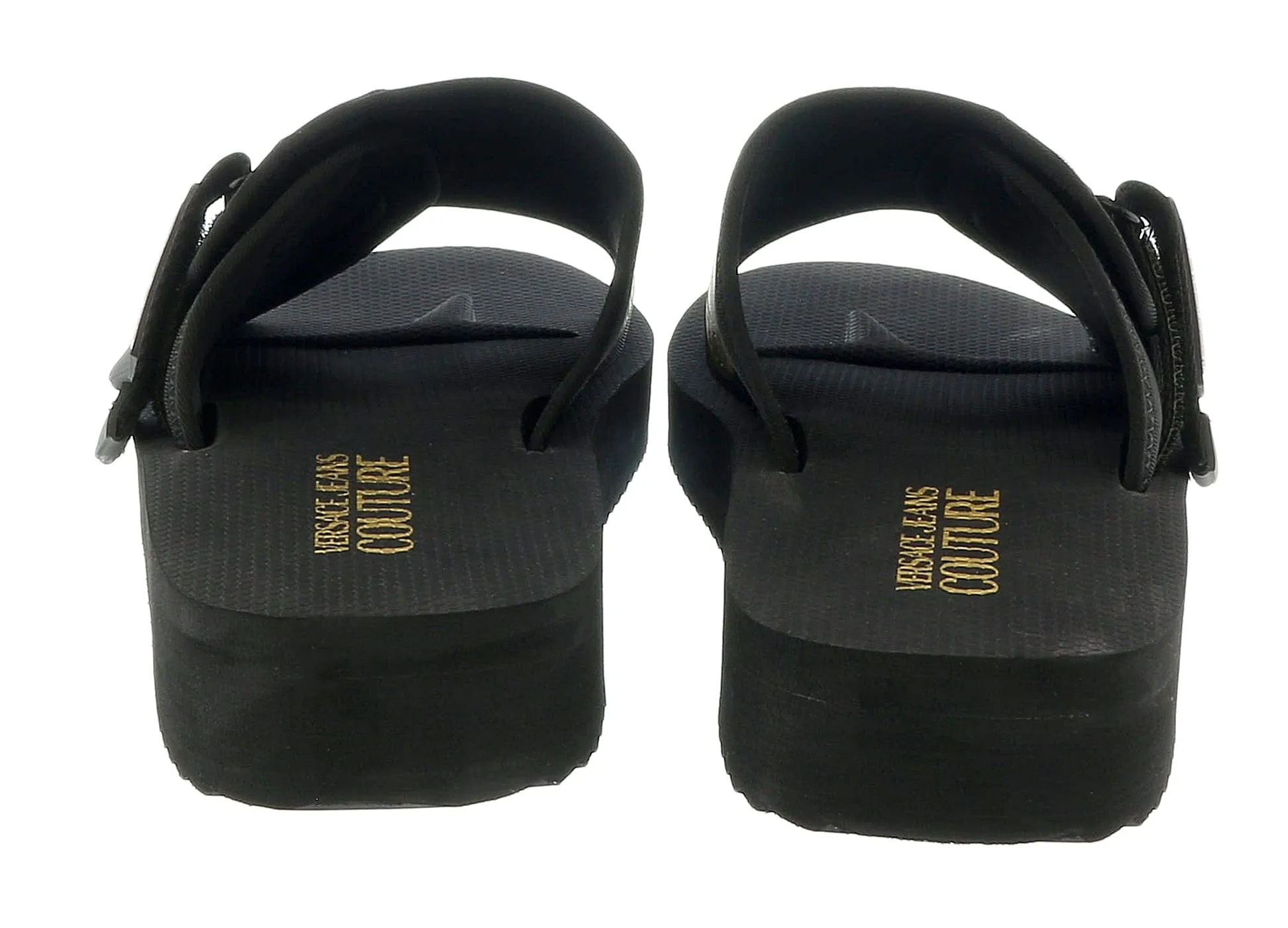 Versace Jeans Couture Black Gold V Logo Strap On Fashion Beach Sandal-