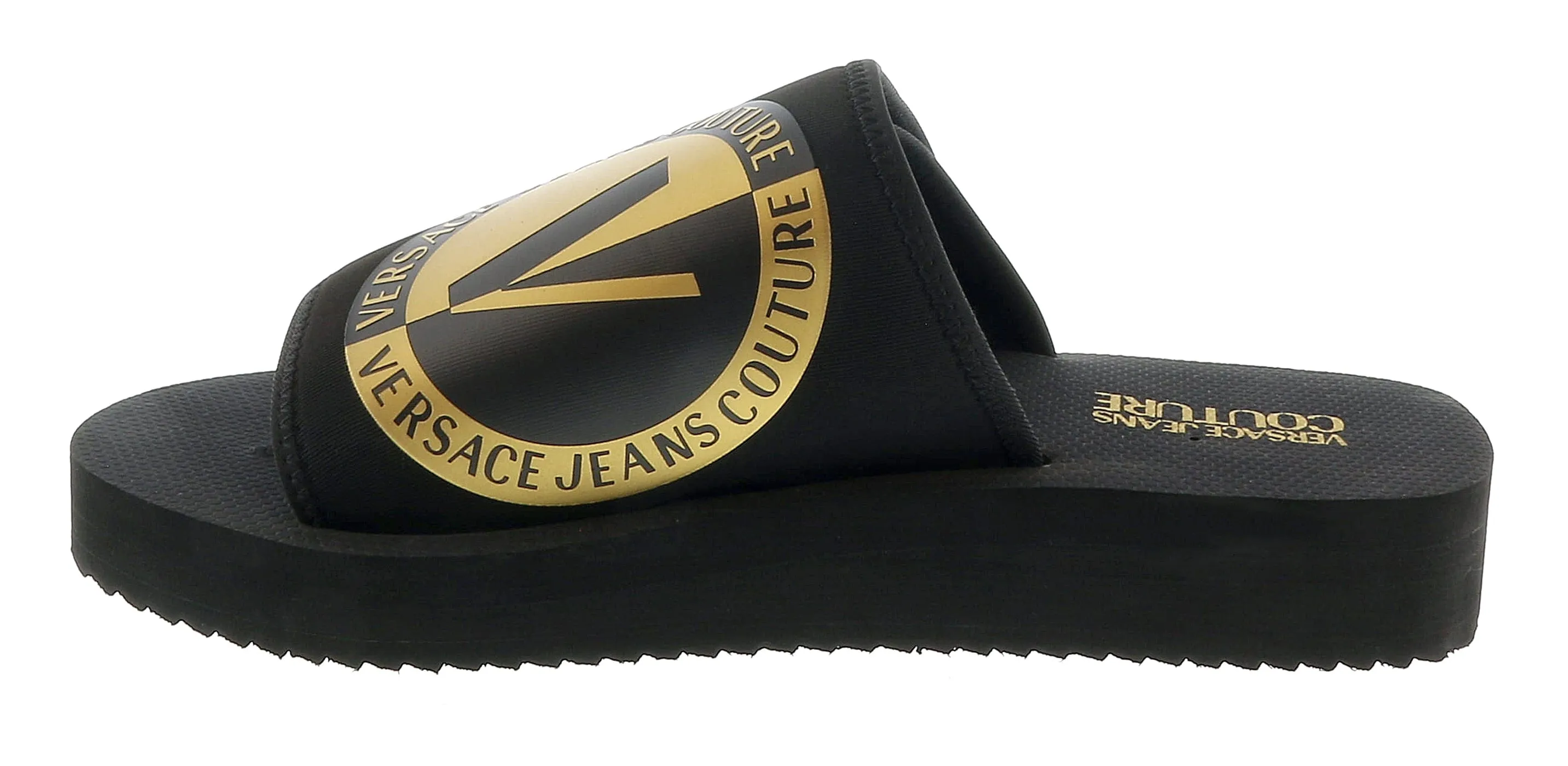Versace Jeans Couture Black Gold V Logo Strap On Fashion Beach Sandal-
