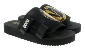 Versace Jeans Couture Black Gold V Logo Strap On Fashion Beach Sandal-