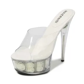 WHITE FLOWER CRYTAL CLEAR HEELS