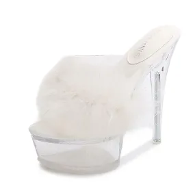 WHITE FUR CLEAR HEELS