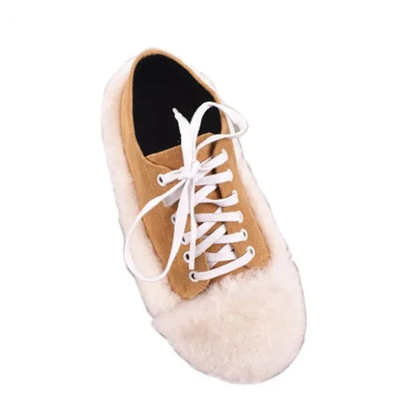 Women's Autumn Suede Flat Shoes With Fur Inserts