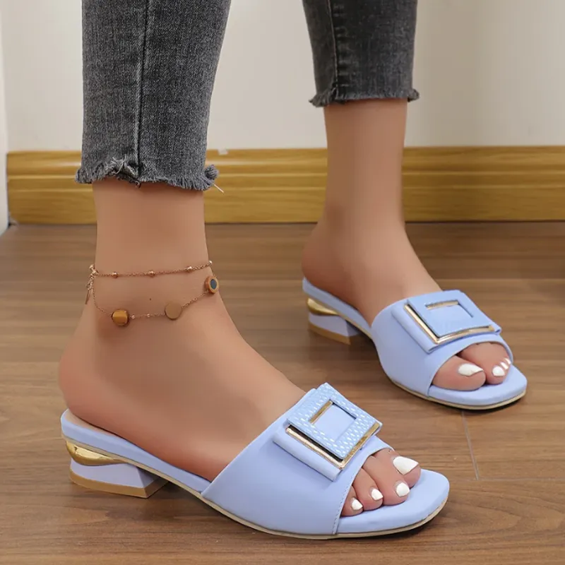 Women's Chunky Heel Slide Sandals
