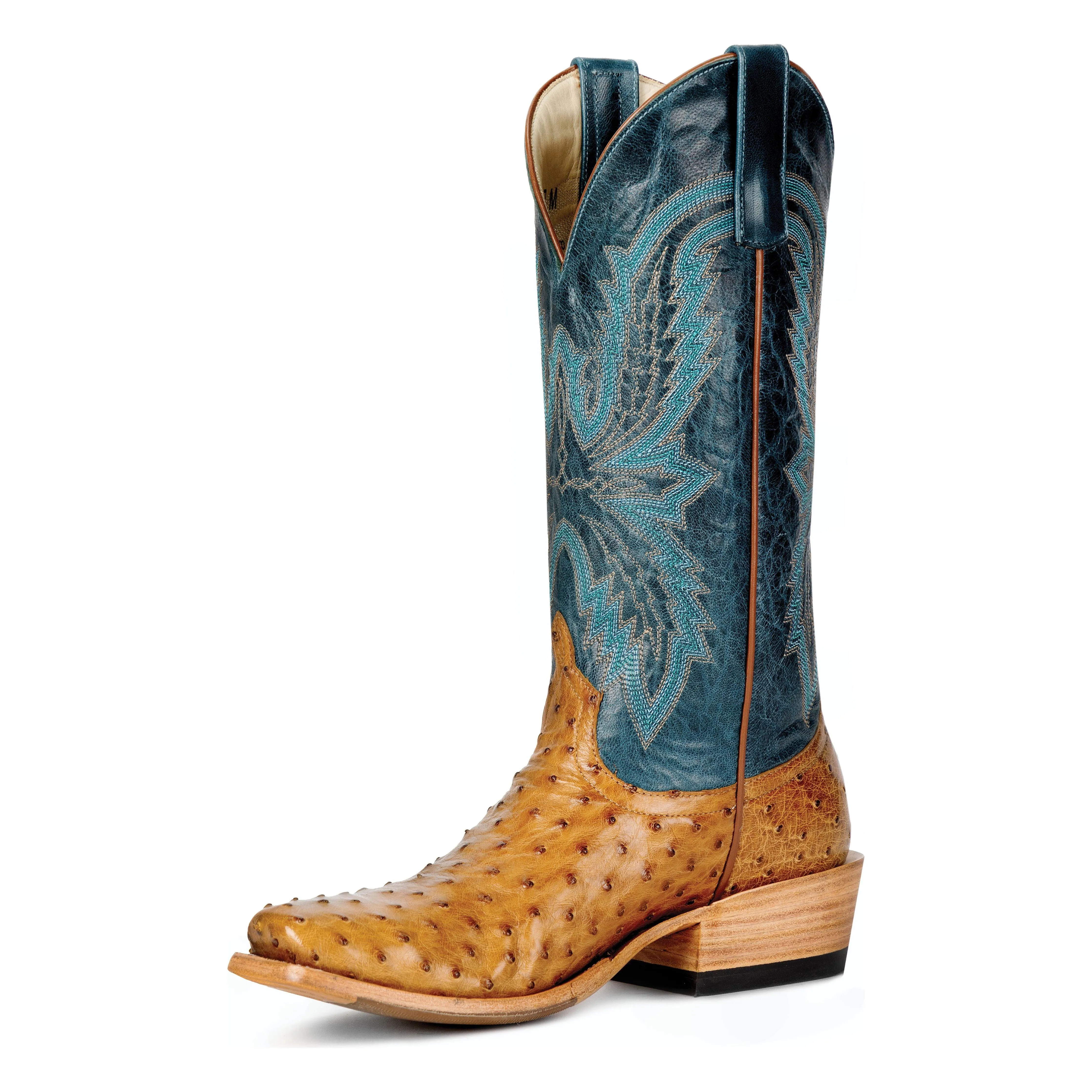 Women's Macie Bean Antique Saddle Full Quill Ostrich with Navy Explosion Top M9503
