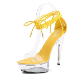 YELLOW SLIM STRAP CLEAR HEELS